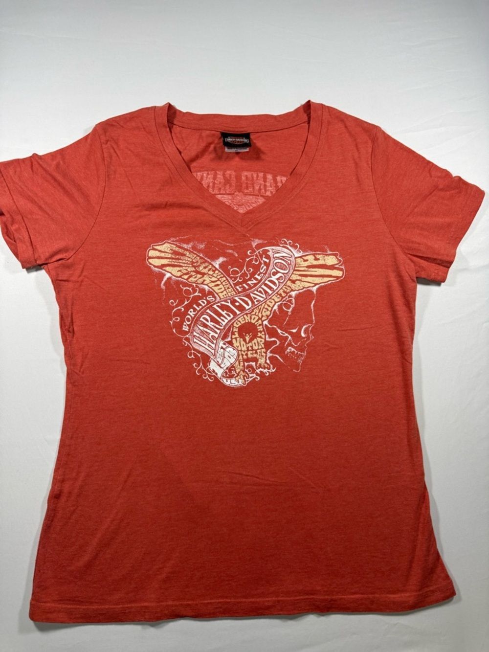 Harley-Davidson Grand Canyon Bellemont AZ V-Neck Tee Orange Eagle Route 66 - XL